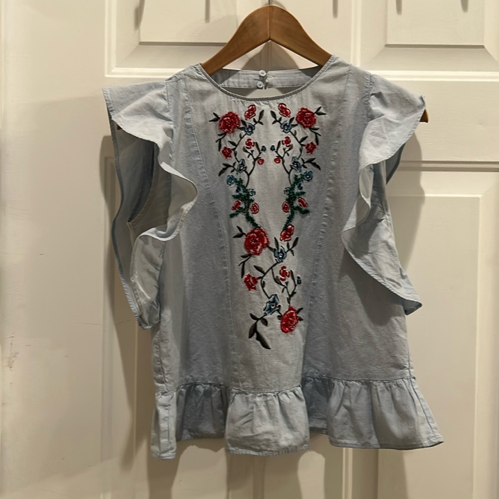 Zara - Embroidered Peplum Top